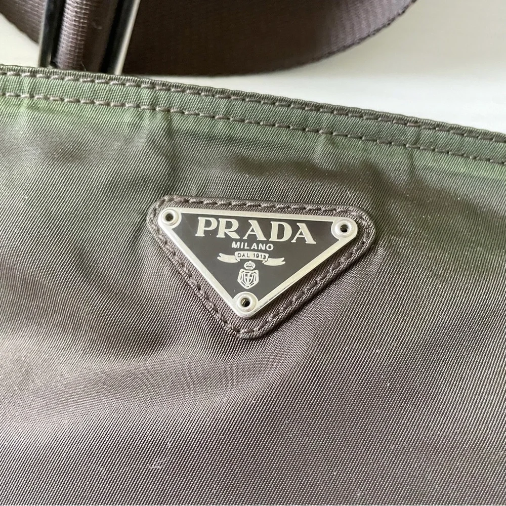Prada brown nylon triangle logo crossbody bag - Picture 2 of 10